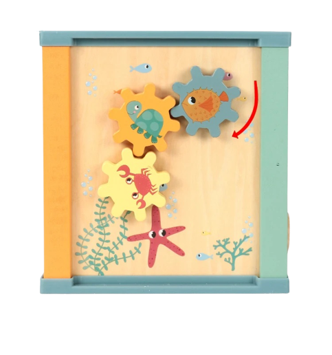 Centru din lemn educativ Montessori, Cub activitati bebelusi 5 in 1, Ocean, 1 an + [5]