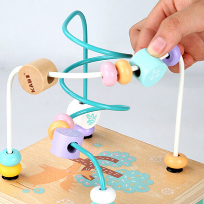 Centru din lemn educativ Montessori, Cub activitati bebelusi 5 in 1, Roti zimtate, forme geometrice, animale de padure, Labirint, 3 ani +, Edujucarii [2]