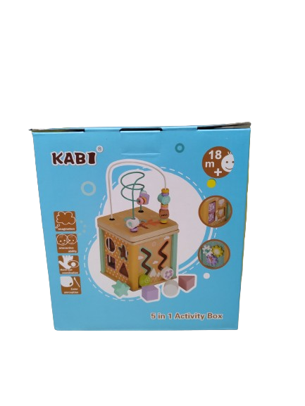 Centru din lemn educativ Montessori, Cub activitati bebelusi 5 in 1, Roti zimtate, forme geometrice, animale de padure, Labirint, 3 ani +, Edujucarii [6]