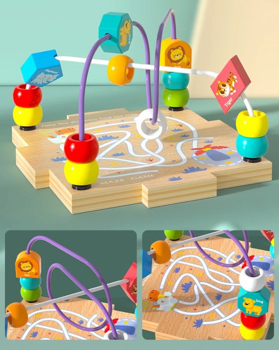 Centru din lemn educativ Montessori, Cub activitati bebelusi 5 in 1, Vietati Marine, vehicule, animale de padure si forme geometrice, 3 ani +, Edujucarii [4]