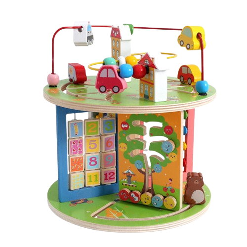 Centru din lemn educativ Montessori, Cub activitati bebelusi 8 in 1,Labirint Three,  3 ani + [1]