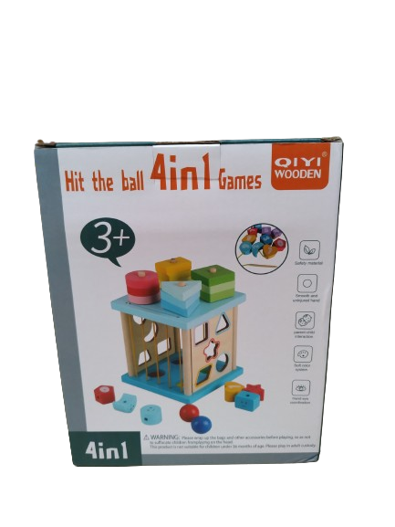 Centru din lemn educativ Montessori, Cub activitati 4 in 1, Sortator de forme geometrice, 3 ani + [5]