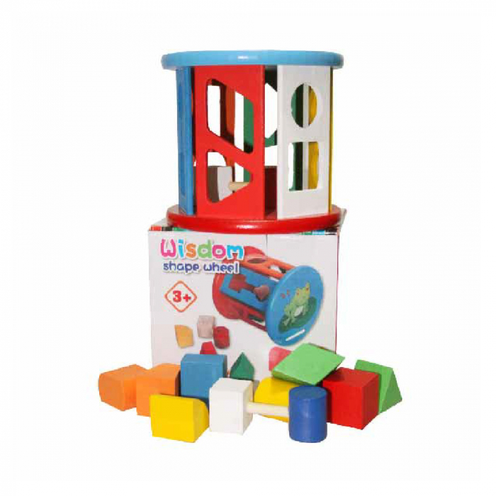 Cilindru din lemn cu sortator de forme geometrice si culori - Wooden Toy [2]