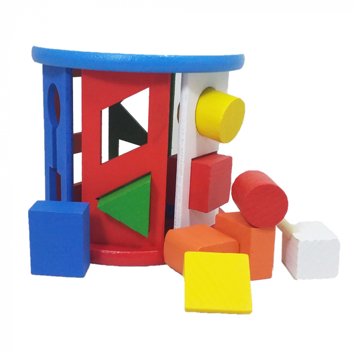 Cilindru din lemn cu sortator de forme geometrice si culori - Wooden Toy [1]