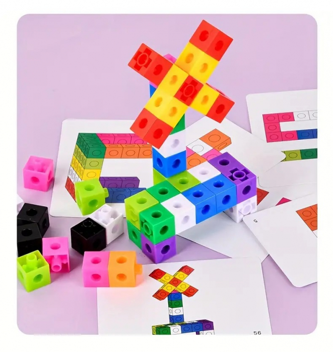 Cuburi de constructie Magic Square, plastic, 60 Bucati,  10 culori diferite, 30 Carduri cu Modele, 3 ani+, EduJucarii [2]