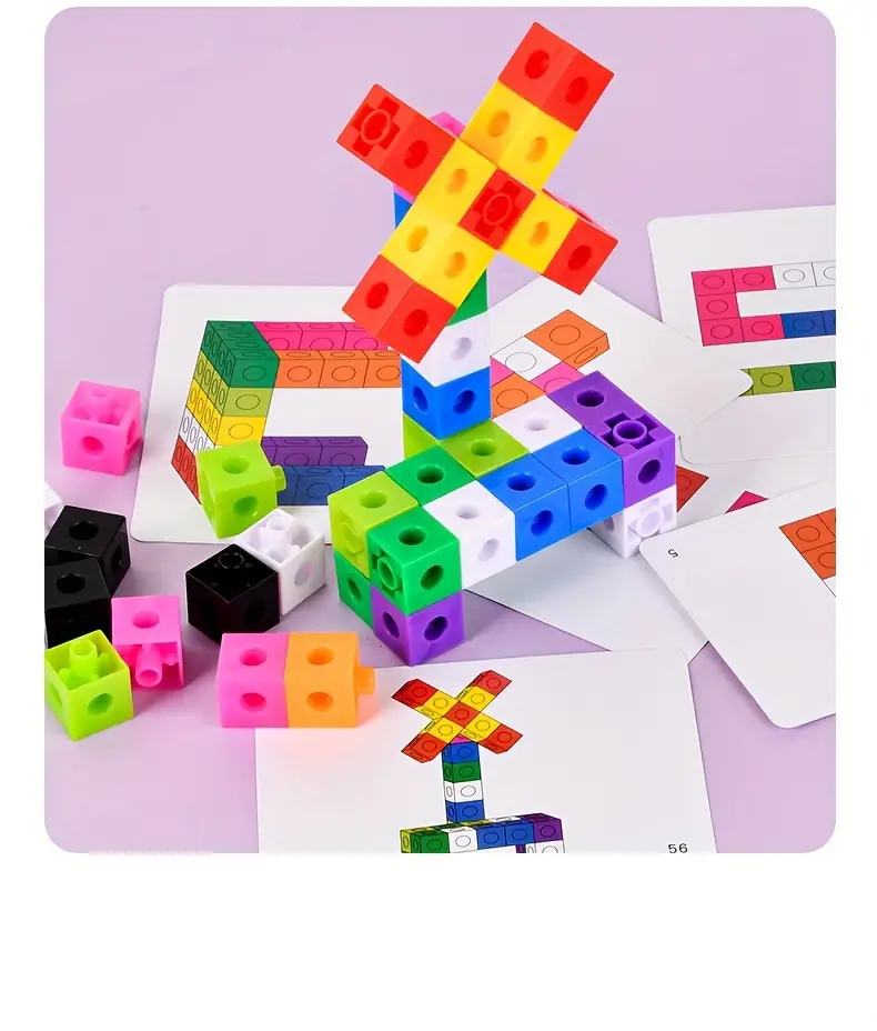 Cuburi de constructie Magic Square, plastic, 60 Bucati,  10 culori diferite, 30 Carduri cu Modele, 3 ani+, EduJucarii [4]