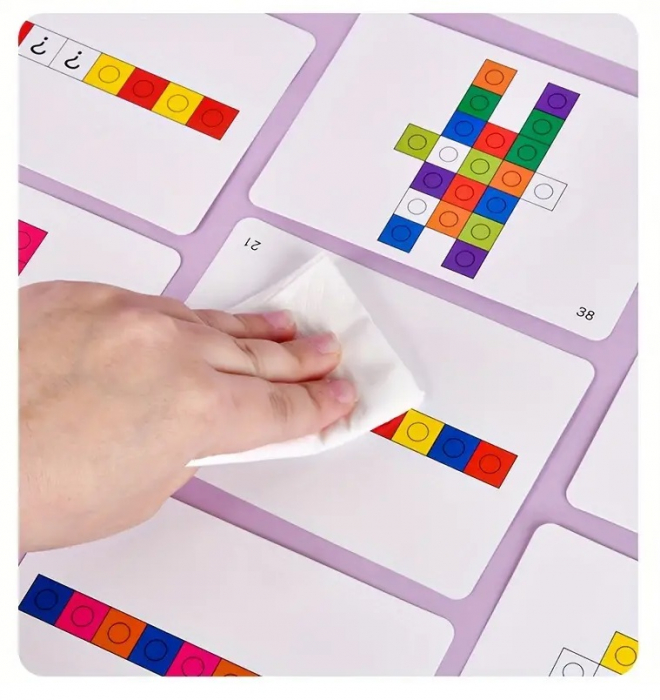Cuburi de constructie Magic Square, plastic, 60 Bucati,  10 culori diferite, 30 Carduri cu Modele, 3 ani+, EduJucarii [11]