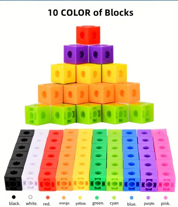Cuburi de constructie Magic Square, plastic, 60 Bucati,  10 culori diferite, 30 Carduri cu Modele, 3 ani+, EduJucarii [12]
