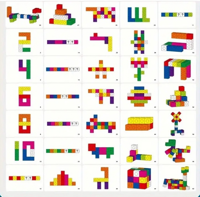 Cuburi de constructie Magic Square, plastic, 60 Bucati,  10 culori diferite, 30 Carduri cu Modele, 3 ani+, EduJucarii [10]