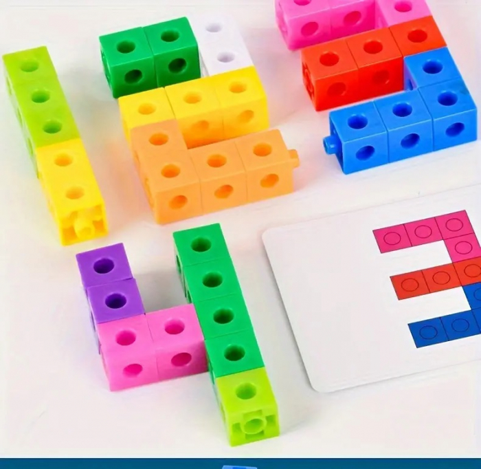 Cuburi de constructie Magic Square, plastic, 60 Bucati,  10 culori diferite, 30 Carduri cu Modele, 3 ani+, EduJucarii [5]