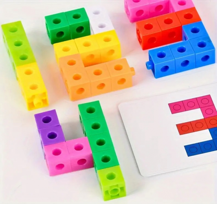 Cuburi de constructie Magic Square, plastic, 60 Bucati,  10 culori diferite, 30 Carduri cu Modele, 3 ani+, EduJucarii [8]