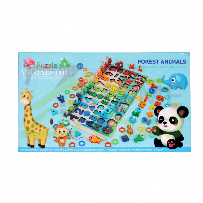 Forest animals -Joc de lemn 7 in 1 Montessori logaritmic, litere, cifre, forme geometrice, animale salbatice, pestisori magnetici de pescuit si cerculete de sortata [3]