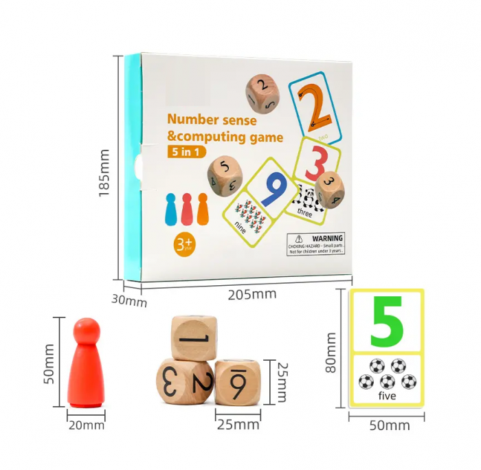 Joc aritmetic cu carduri, pioni si zaruri, Number sense, 5 in 1, 3 ani+, EduJucarii [7]