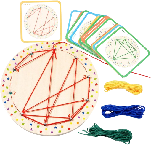 Joc creativ desenează cu siret, snuruit  pe placă din Lemn, Winding Patterns,25 piese, Montessori, 4 ani +, EduJucarii [2]