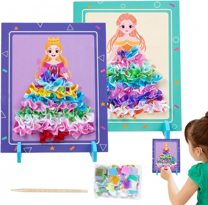 Joc Creativ si educativ pentru copii, Broderie pe Fusta Printesei blonde, 5 ani+, Edujucarii [4]