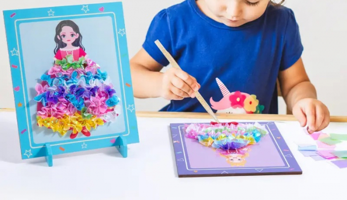 Joc Creativ si educativ pentru copii, Broderie pe Fusta Printesei brunete, 5 ani+, Edujucarii [6]