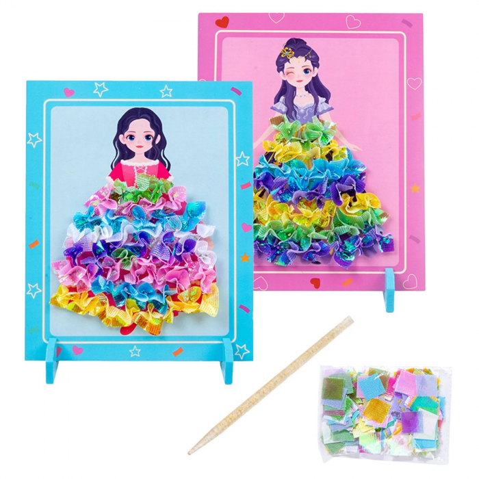 Joc Creativ si educativ pentru copii, Broderie pe Fusta Printesei brunete, 5 ani+, Edujucarii [1]