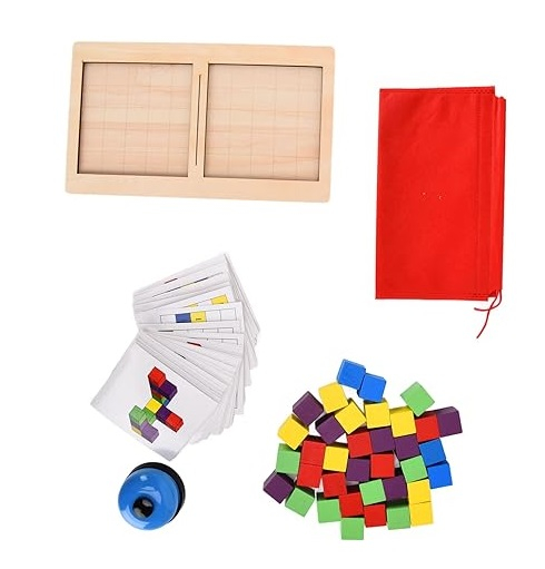 Joc de atentie, rabdare, rapiditate, sortare si indemanare, Joc tip Montessori, lemn, 2 Jucatori, Battle Building Block, 4 ani+, EduJucarii [8]