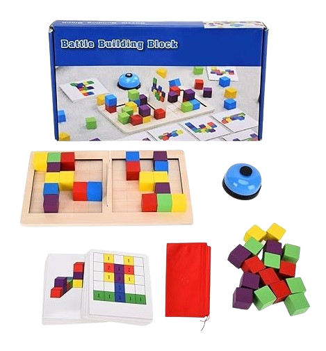 Joc de atentie, rabdare, rapiditate, sortare si indemanare, Joc tip Montessori, lemn, 2 Jucatori, Battle Building Block, 4 ani+, EduJucarii [3]