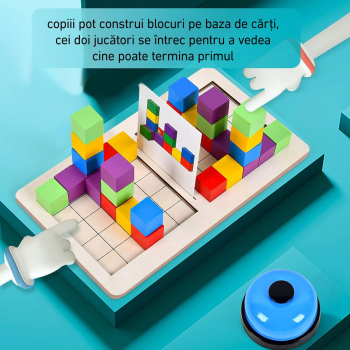 Joc de atentie, rabdare, rapiditate, sortare si indemanare, Joc tip Montessori, lemn, 2 Jucatori, Battle Building Block, 4 ani+, EduJucarii [5]