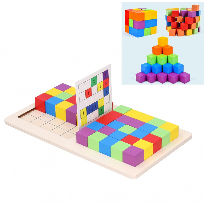 Joc de atentie, rabdare, rapiditate, sortare si indemanare, Joc tip Montessori, lemn, 2 Jucatori, Battle Building Block, 4 ani+, EduJucarii [7]