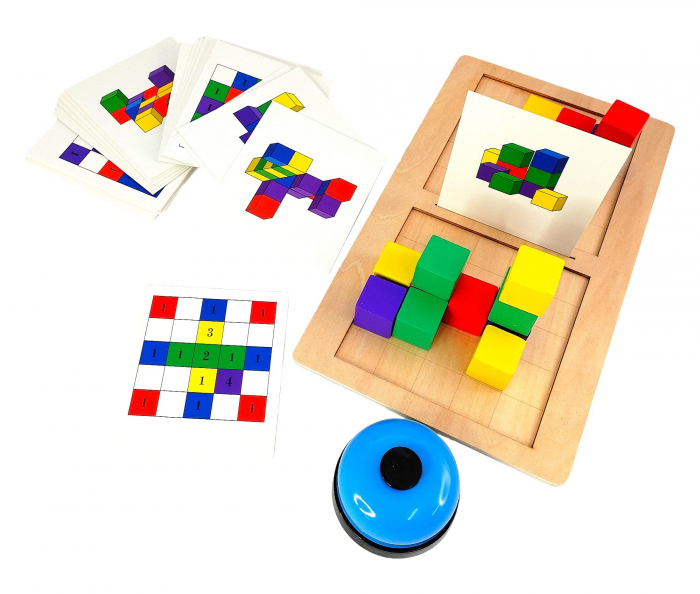 Joc de atentie, rabdare, rapiditate, sortare si indemanare, Joc tip Montessori, lemn, 2 Jucatori, Battle Building Block, 4 ani+, EduJucarii [10]