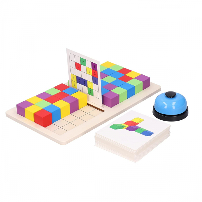 Joc de atentie, rabdare, rapiditate, sortare si indemanare, Joc tip Montessori, lemn, 2 Jucatori, Battle Building Block, 4 ani+, EduJucarii [9]