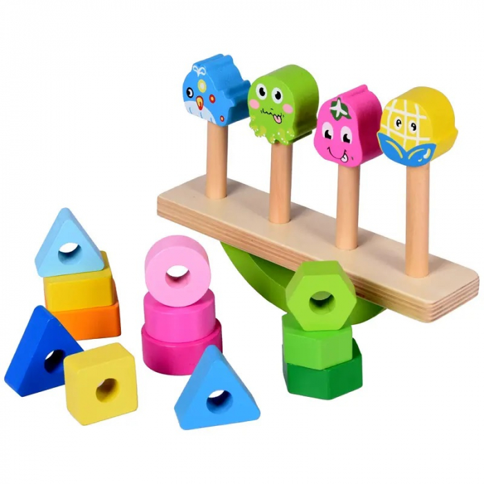 Joc de echilibru si sortare, Balanta cu Animale si Fructe, forme geometrice, 4 coloane, Montessori, + 3 ani, Edujucarii [3]