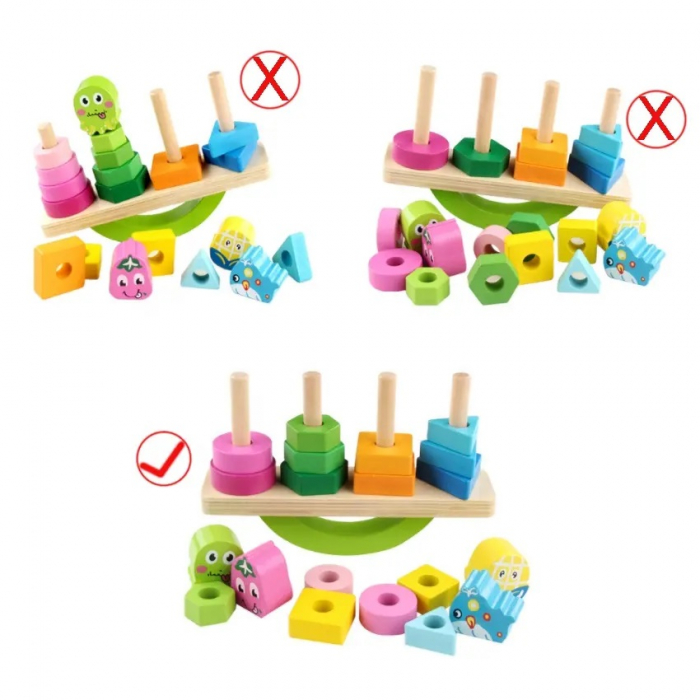 Joc de echilibru si sortare, Balanta cu Animale si Fructe, forme geometrice, 4 coloane, Montessori, + 3 ani, Edujucarii [7]