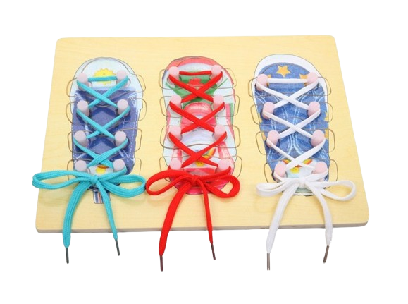 Joc De Indemanare, Snuruit cu sireturi, 3 pantofi colorati, Montessori, Lemn, 3 ani+, Edujucarii [3]