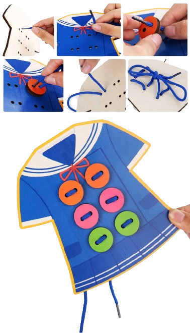 Joc De Indemanare, Snuruit cu sireturi, Imbraca fetita, Montessori, Lemn, 3 ani+, Edujucarii [4]