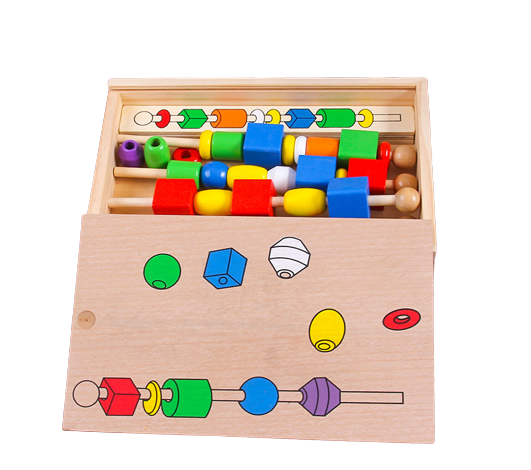 Joc de insiruire si sortare dupa model, siruri cu margele din lemn, indemanare, Montessori [6]