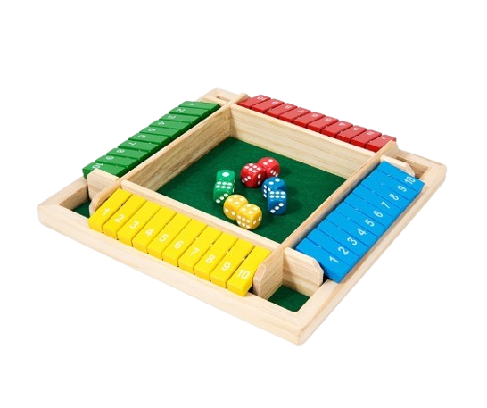 Joc de masă cu zaruri Shut The Box, lemn, 4 fețe, 10 numere,  2 - 4 jucatori, pentru copii și adulți, 3 ani+, Edujucarii [1]