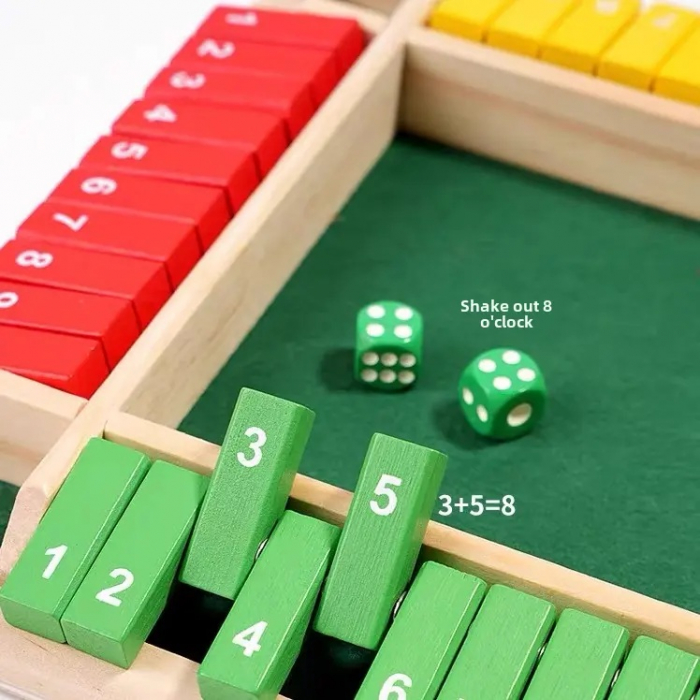 Joc de masă cu zaruri Shut The Box, lemn, 4 fețe, 10 numere,  2 - 4 jucatori, pentru copii și adulți, 3 ani+, Edujucarii [4]