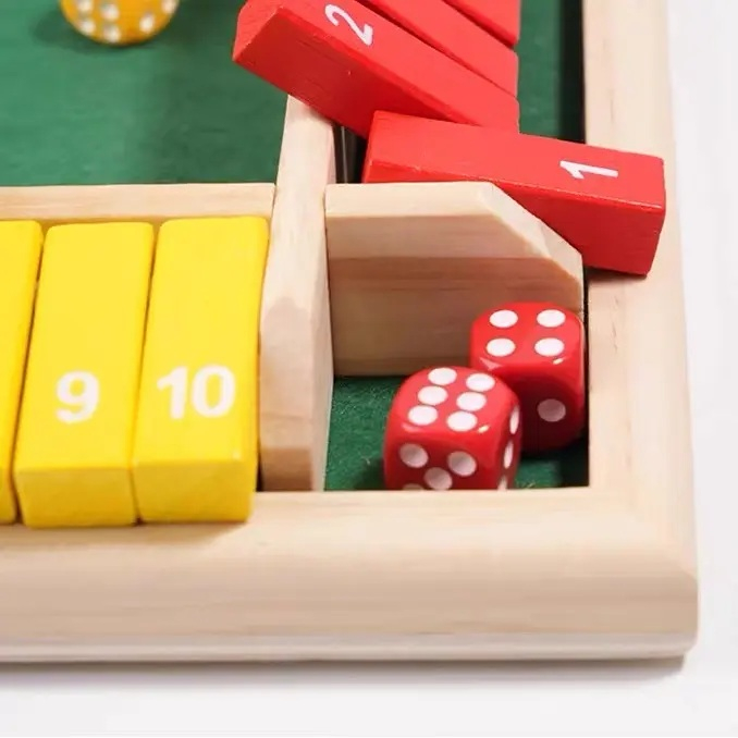 Joc de masă cu zaruri Shut The Box, lemn, 4 fețe, 10 numere,  2 - 4 jucatori, pentru copii și adulți, 3 ani+, Edujucarii [7]