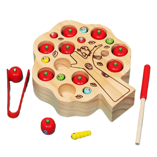 Joc  de pescuit,  Dexteritate si Motricitate, Montessori, Copacul cu mere numerotate si insecte, 3 ani+, Edujucarii [8]