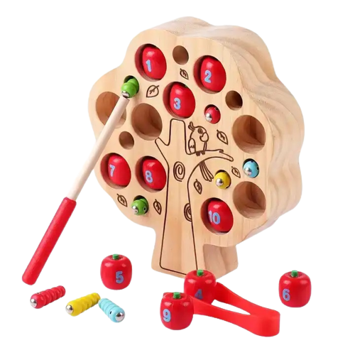 Joc  de pescuit,  Dexteritate si Motricitate, Montessori, Copacul cu mere numerotate si insecte, 3 ani+, Edujucarii [1]