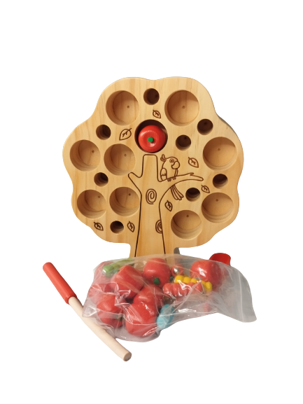 Joc  de pescuit,  Dexteritate si Motricitate, Montessori, Copacul cu mere numerotate si insecte, 3 ani+, Edujucarii [5]