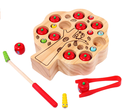 Joc  de pescuit,  Dexteritate si Motricitate, Montessori, Copacul cu mere numerotate si insecte, 3 ani+, Edujucarii [2]