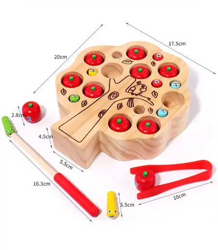 Joc  de pescuit,  Dexteritate si Motricitate, Montessori, Copacul cu mere numerotate si insecte, 3 ani+, Edujucarii [7]