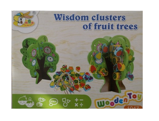 Joc 2 in 1 de snuruit si insirat margele lemn, copac cu fructe, Montessori, 3 ani + [9]