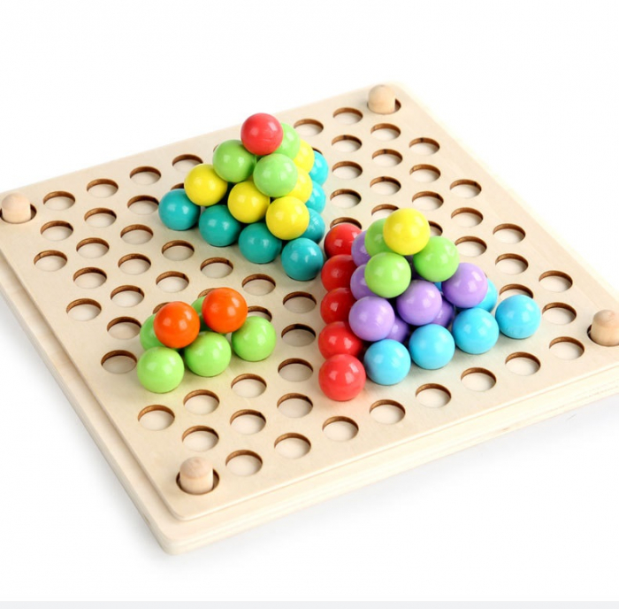 Joc de sortare, indemanare si asociere culori, 77 bile colorate din lemn si accesorii, Joc tip Montessori, 3 ani+ [15]