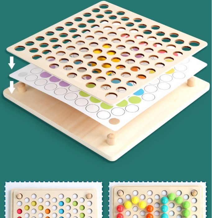 Joc de sortare, indemanare si asociere culori, 77 bile colorate din lemn si accesorii, Joc tip Montessori, 3 ani+ [9]
