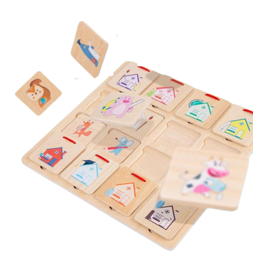 Joc de sortare si asociere, Animale si casutele lor, puzzle lemn, 16 piese [1]