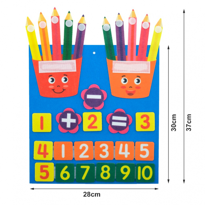 Joc matematic educativ, Invatam Adunarea si Scaderea, fetru, 32x30 cm, 3 ani+, Edujucarii [6]