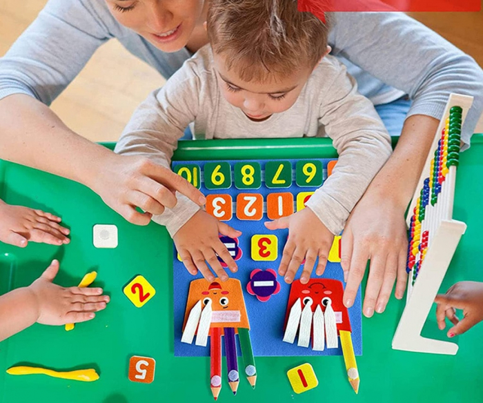 Joc matematic educativ, Invatam Adunarea si Scaderea, fetru, 32x30 cm, 3 ani+, Edujucarii [8]