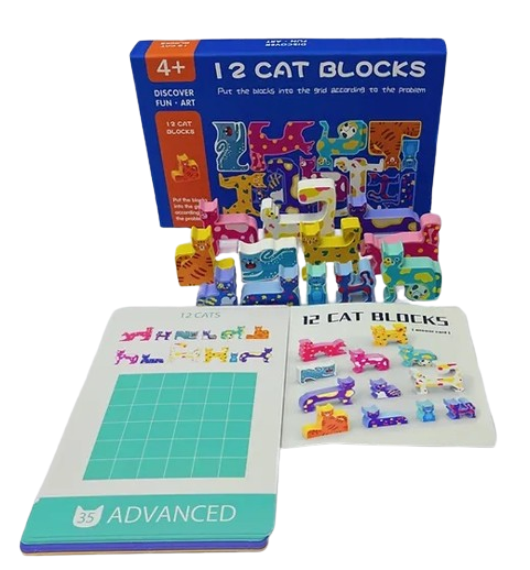 Joc Educativ 3D,  Montessori, Lemn, Tetris Cu Pisici, 4 ani+ [1]