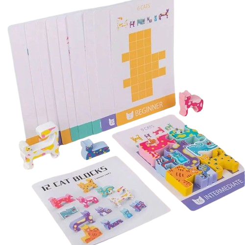 Joc Educativ 3D,  Montessori, Lemn, Tetris Cu Pisici, 4 ani+ [5]