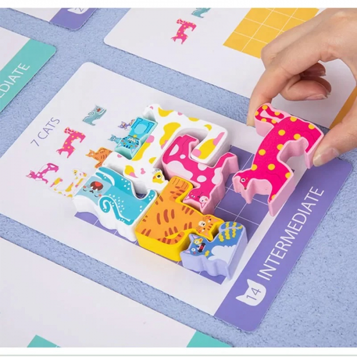 Joc Educativ 3D,  Montessori, Lemn, Tetris Cu Pisici, 4 ani+ [7]