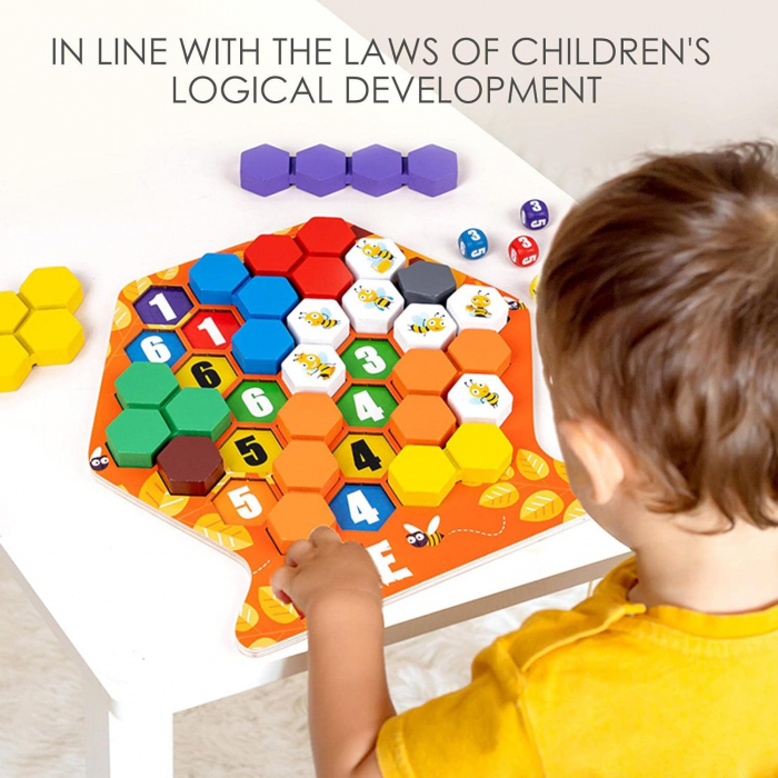Joc educativ Construieste un fagure, Montessori, lemn, 3 ani+, EduJucarii [4]